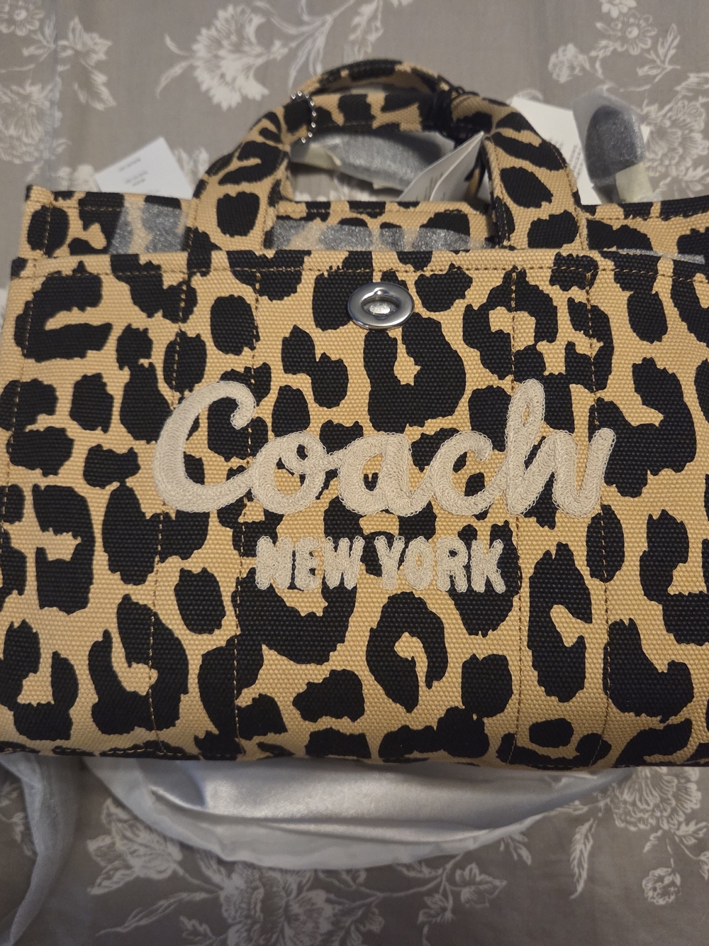 Coach Leopard-Print Canvas Mini Tote - Tan & Black - Picture 2 of 4